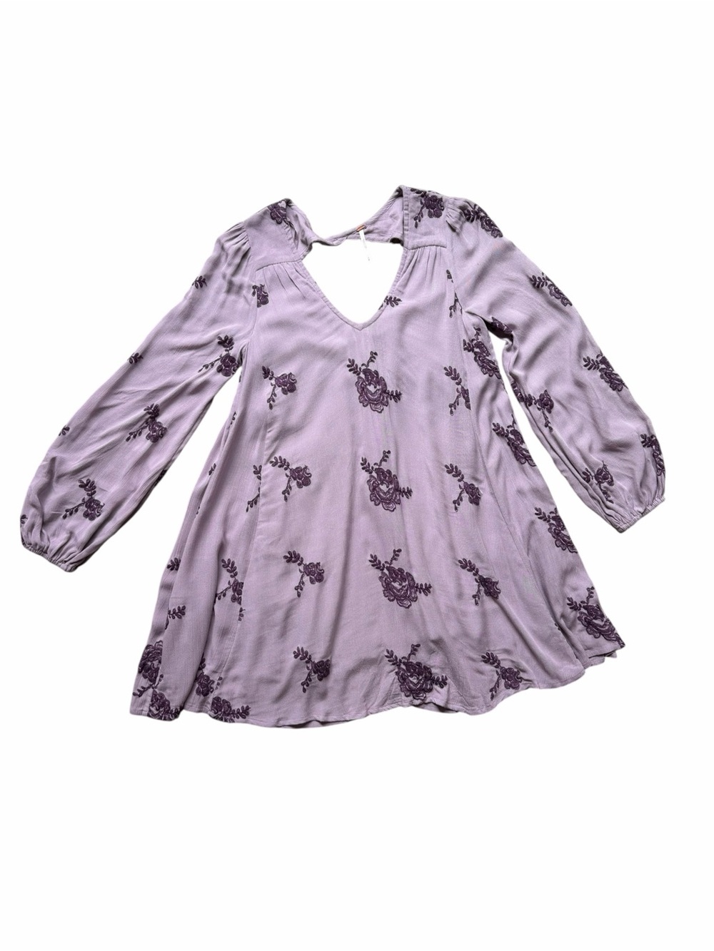 Free People Emma Lavender Floral Embroidered Long Sleeve Mini Dress